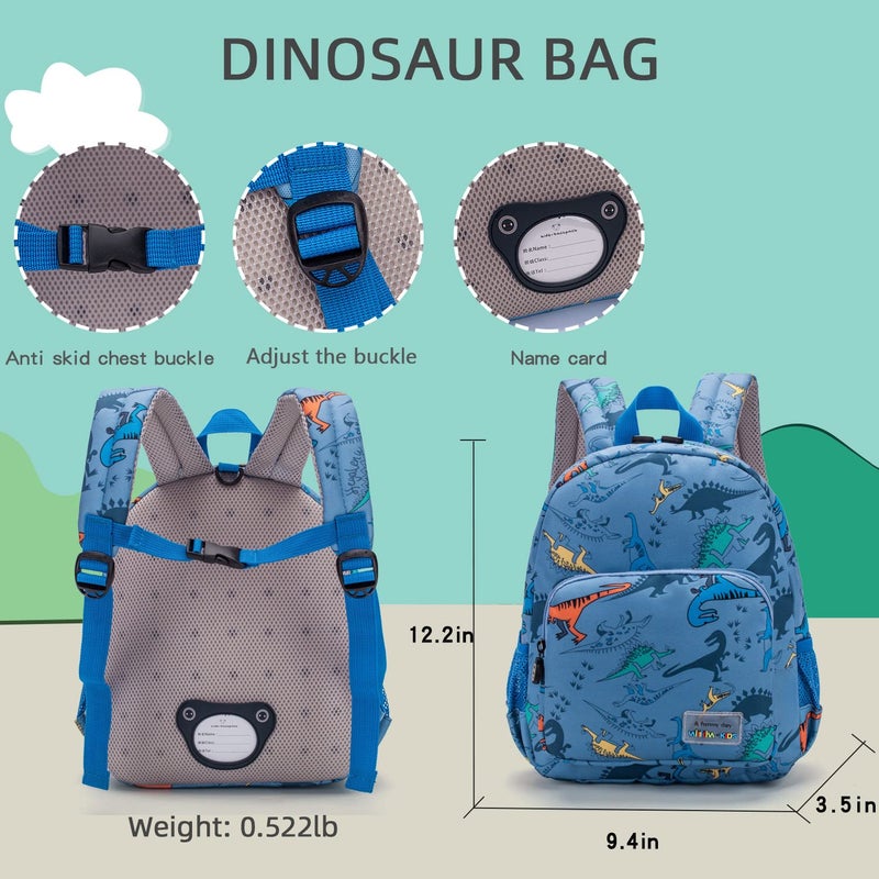 willikiva 3D Dinosaur Backpack Toddler Backpacks for Boys and Girls Kids Backpack Waterproof Preschool Safety Harness Leash (Light Blue) - Image 2